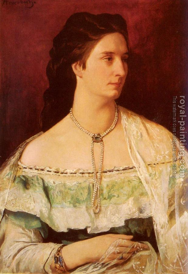Anselm Feuerbach : Portrait Of A Lady Wearing A Pearl Necklace
